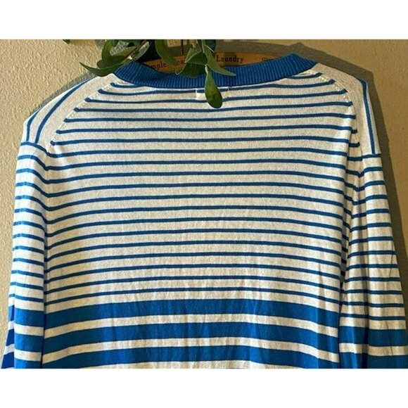 COPY - GAP Cardigan Sweater Large Knit Blue White Striped Pockets Button-Up Pre… - Picture 7 of 8